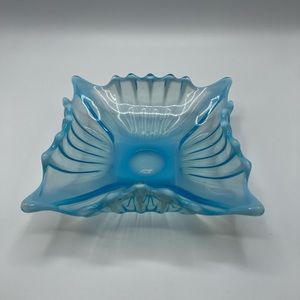 Vintage Fostoria Heirloom Blue Opalescent Square Flourette Bowl - Excellent!!